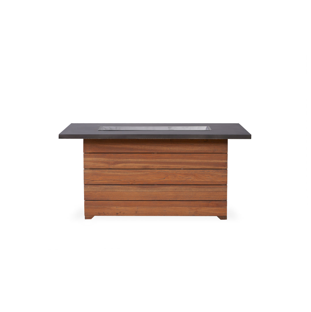 Teak 52" Rectangular Fire Table with Faux Concrete Top