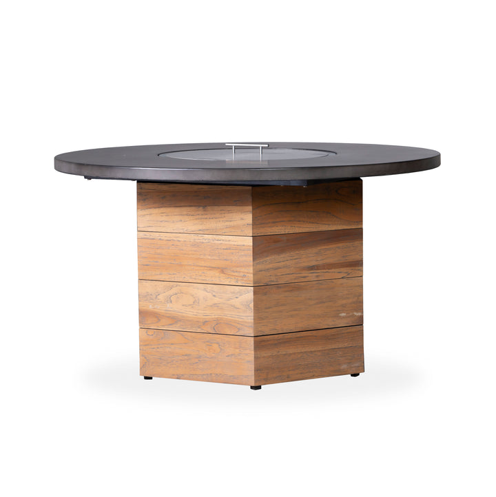 Teak 48" Hexagonal Fire Table with Faux Concrete