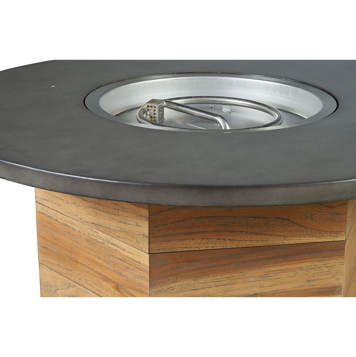 Teak 48" Hexagonal Fire Table with Faux Concrete