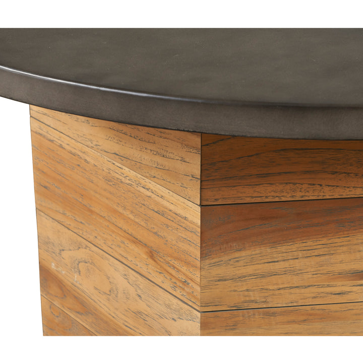 Teak 48" Hexagonal Fire Table with Faux Concrete