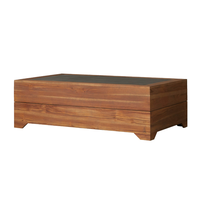 Teak 54" Rectangular Cocktail Table with Faux Concrete Inset