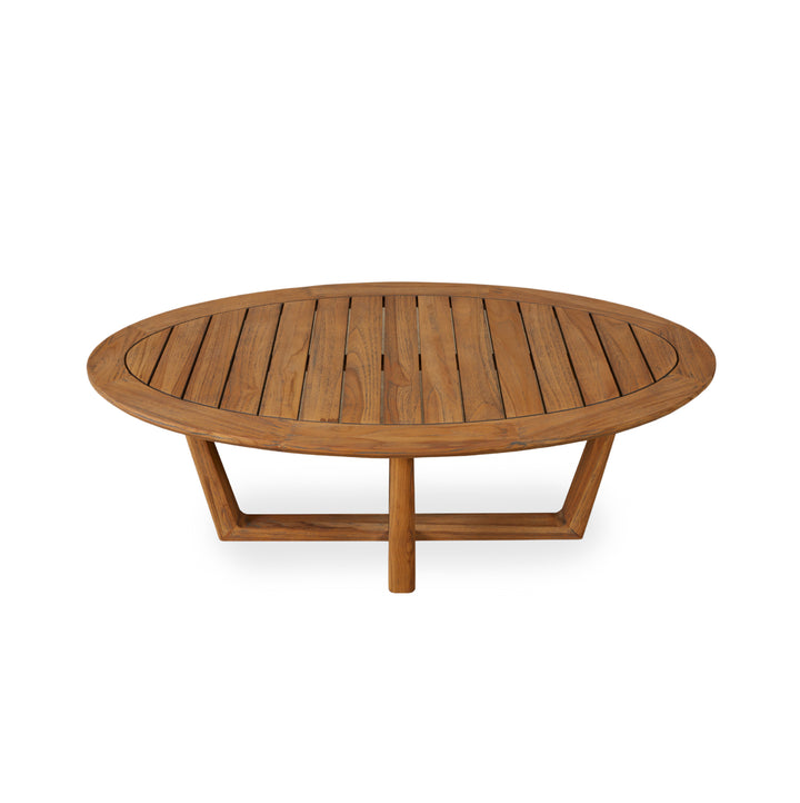 Teak 48" Oval Sled Base Cocktail Table